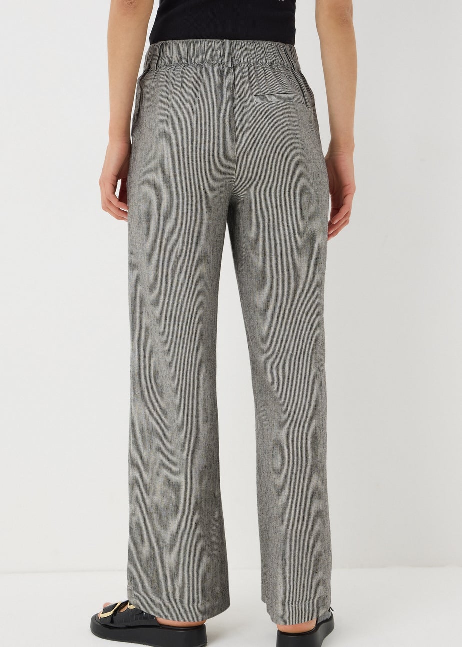 Papaya Petite Navy Stripe Linen Blend Wide Leg Trousers