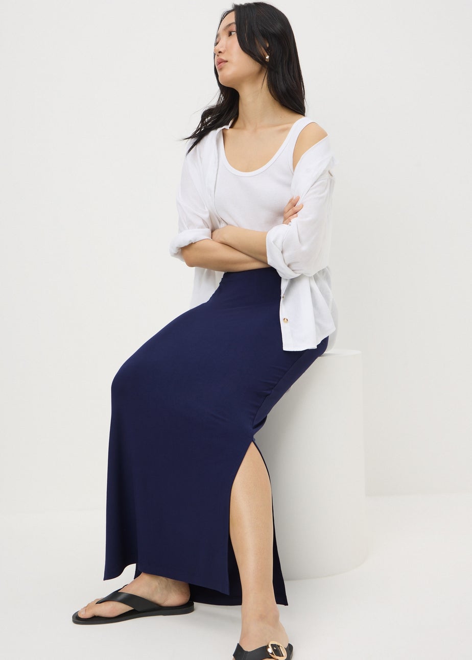 Navy Jersey Maxi Skirt