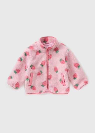 Girls Pink Strawberry Borg Jacket (1-7yrs)
