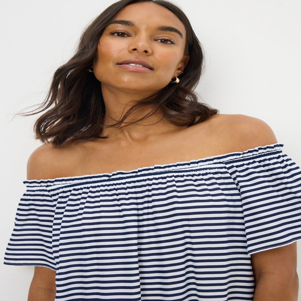 Navy Stripe Bardot Mini Dress