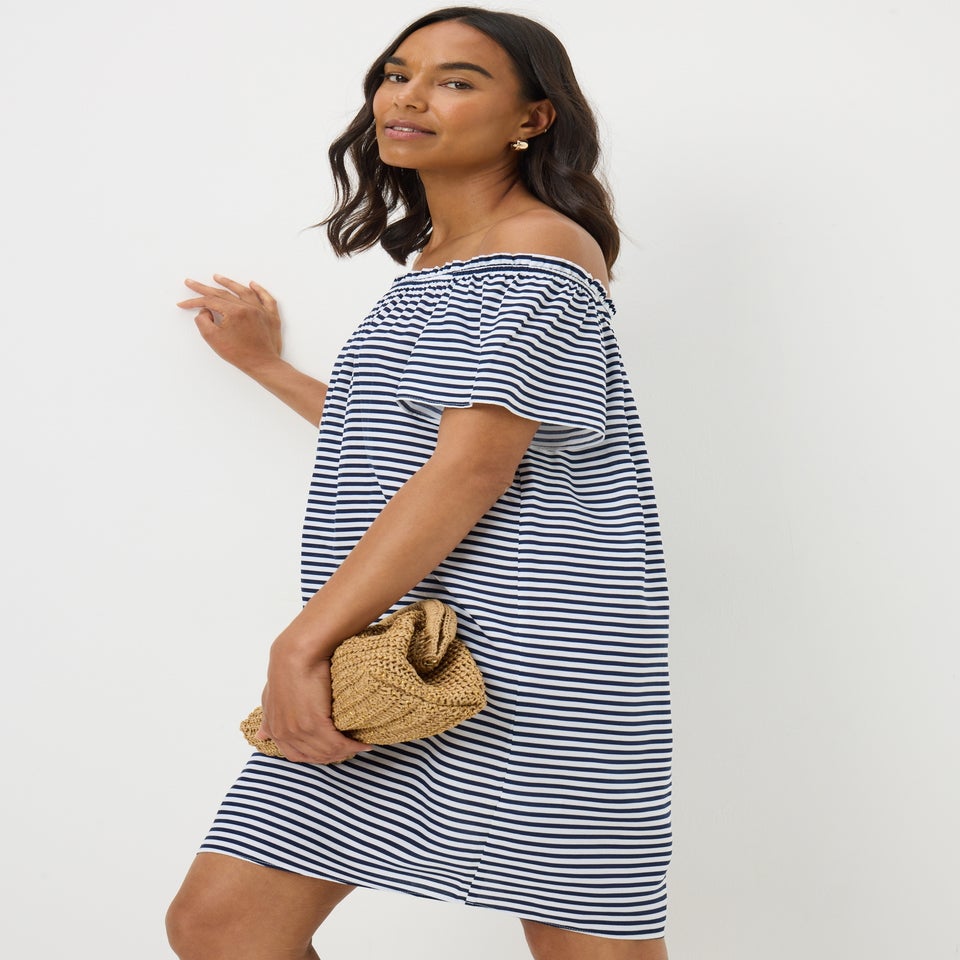 Navy Stripe Bardot Mini Dress
