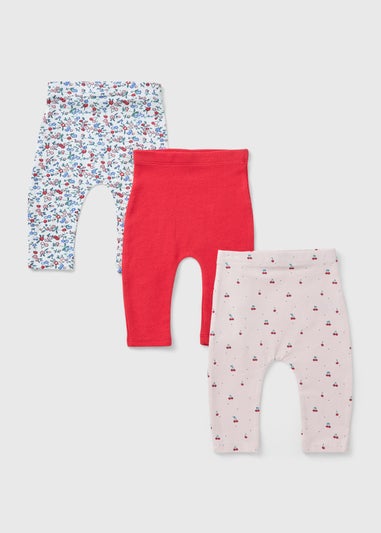 3 Pack Baby Multicolour Cherry Floral Leggings (Newborn-23mths)