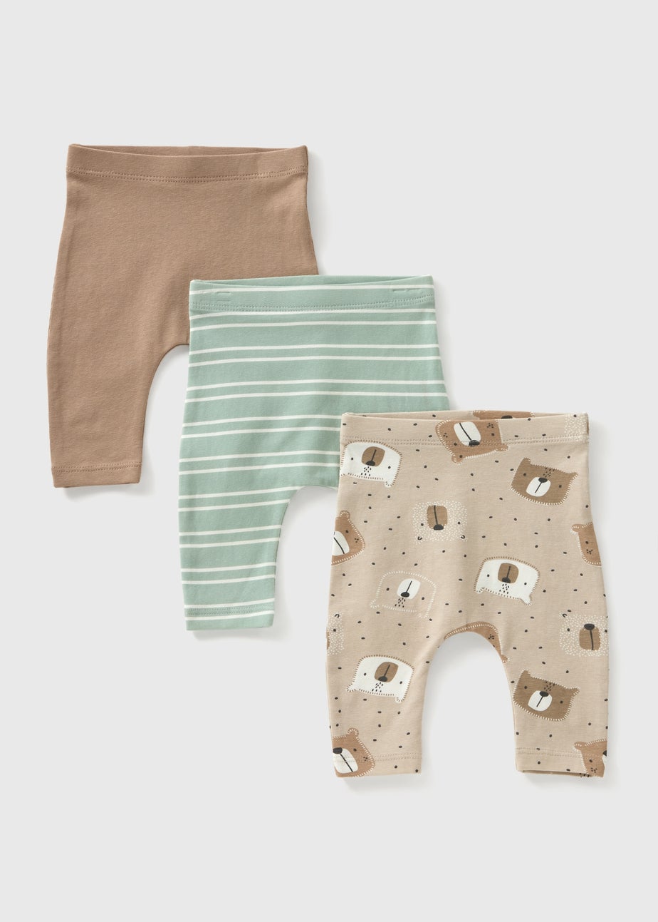 3 Pack Baby Beige Bear Leggings (Newborn-23mths)