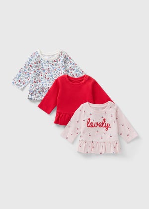 3 Pack Girls Pink Cherry Floral Frill Tops (Newborn-23mths)