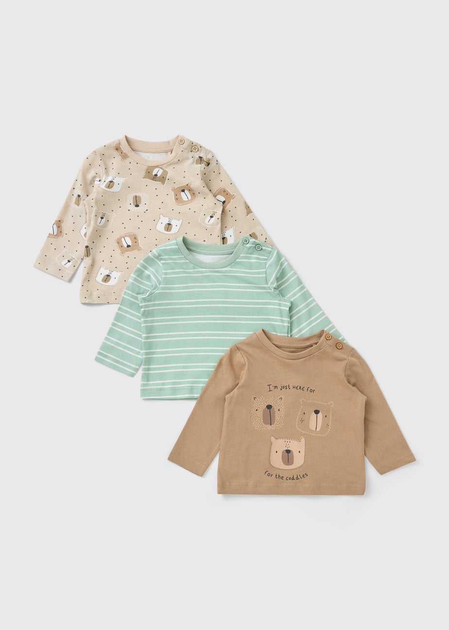 3 Pack Baby Multicolour Bear Stripe Tops