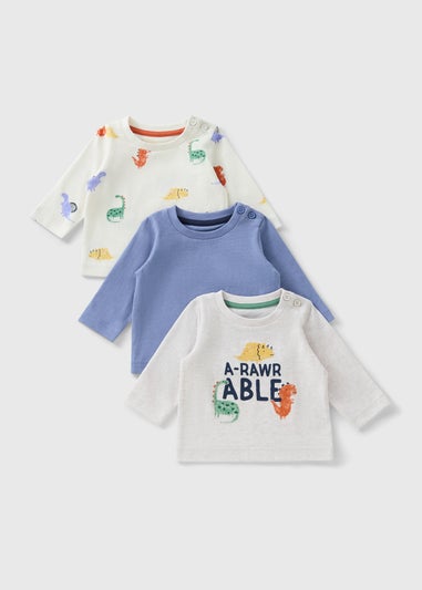3 Pack Baby Multicolour Dino T-Shirt (Newborn-23mths)