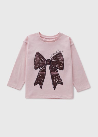 Girls Pink Foil Bow Top (1-7yrs)