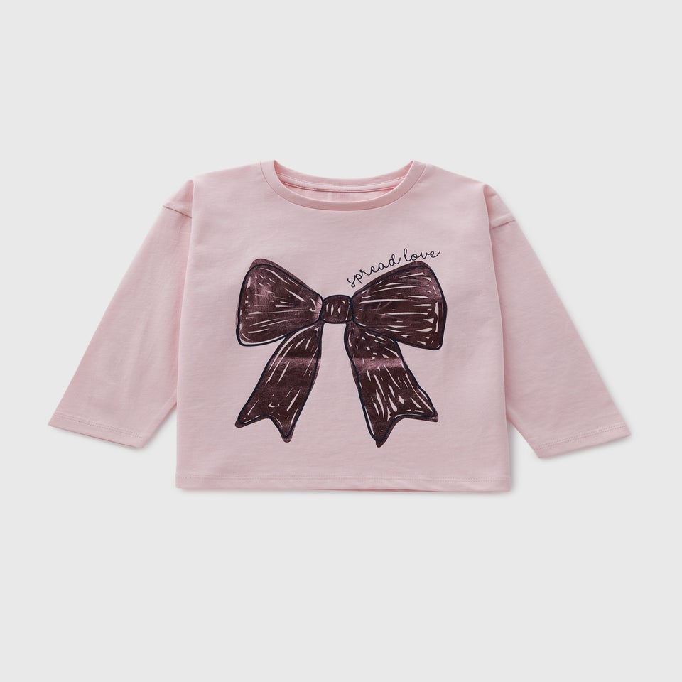Girls Pink Foil Bow Top (1-7yrs)