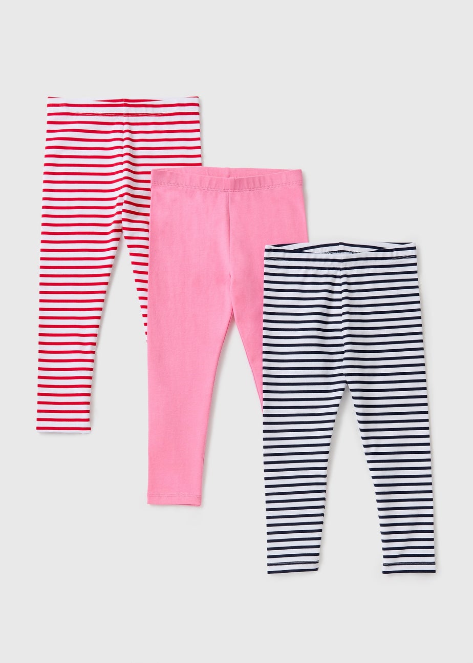 3 Pack Girls Pink Stripe Leggings (1-7yrs)