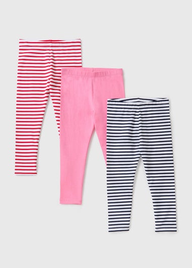3 Pack Girls Pink Stripe Leggings (1-7yrs)