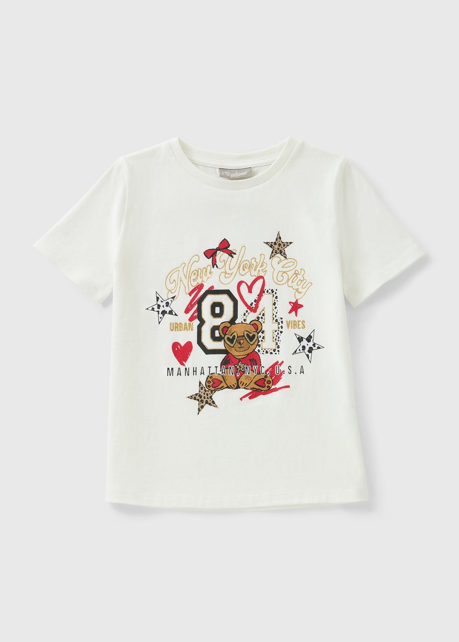 Girls Cream Bear New York T-Shirt (7-15yrs)