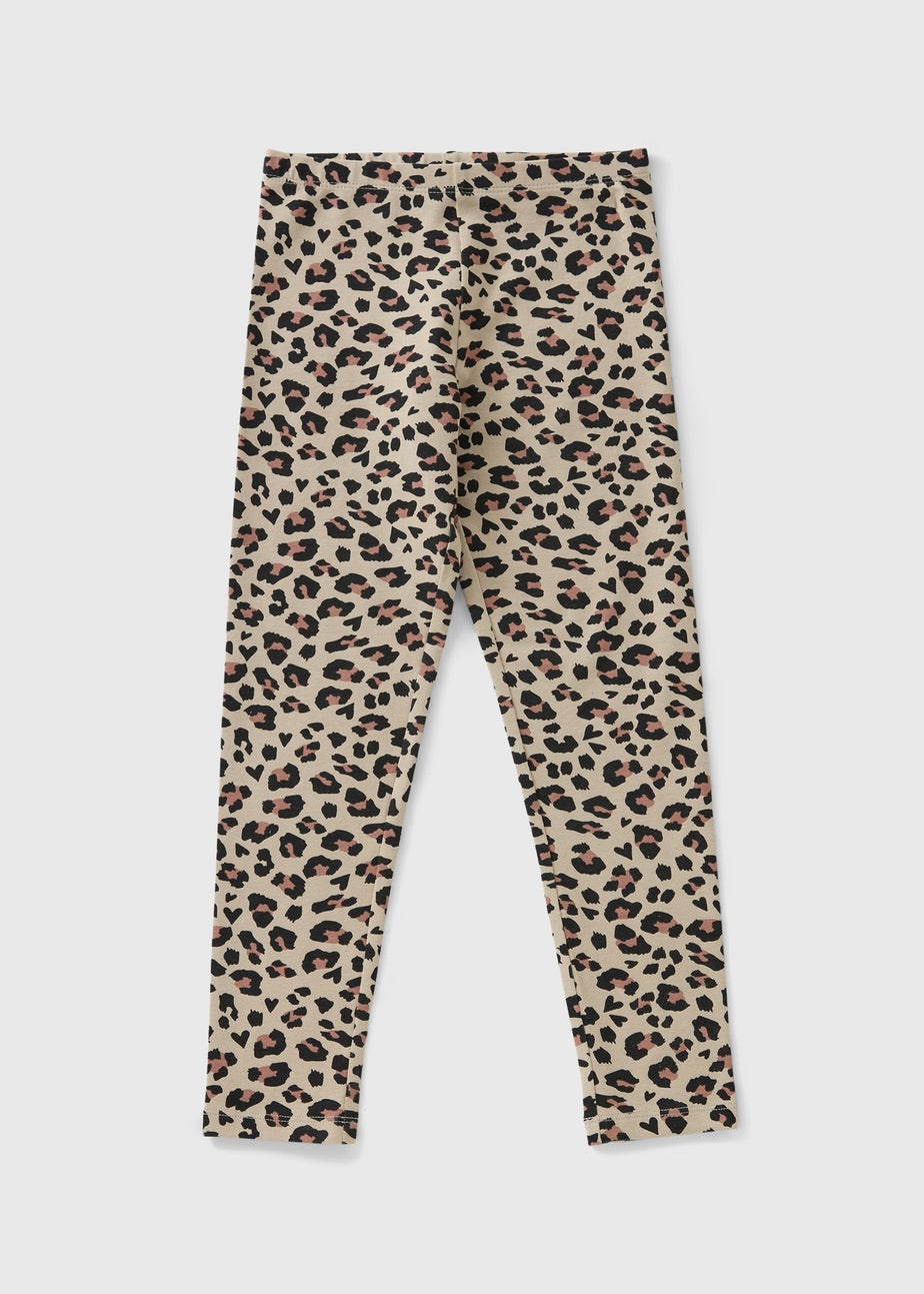 Girls Beige Leopard Leggings (7-15yrs)