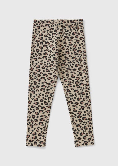Girls Beige Leopard Leggings (7-15yrs)