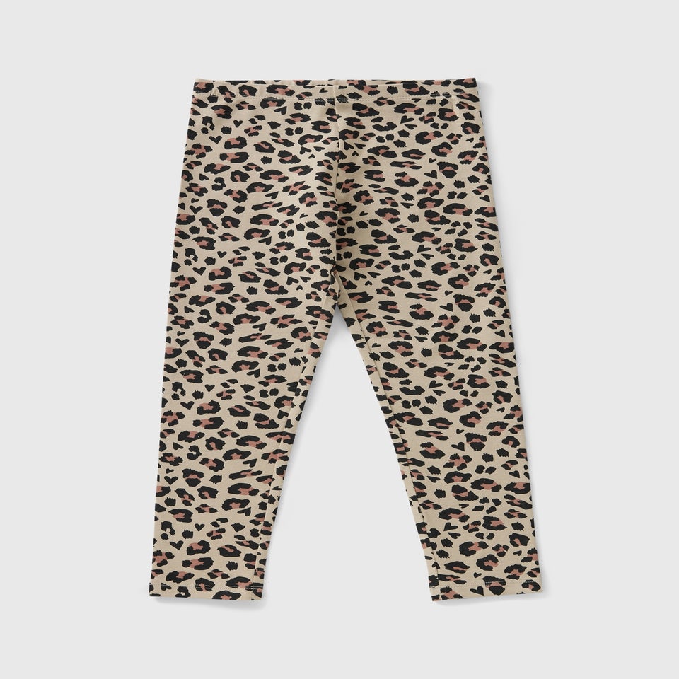 Girls Beige Leopard Leggings (7-15yrs)