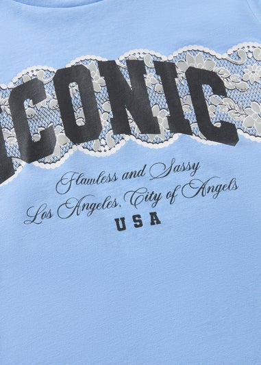 Girls Blue Iconic Lace T-Shirt (7-15yrs)