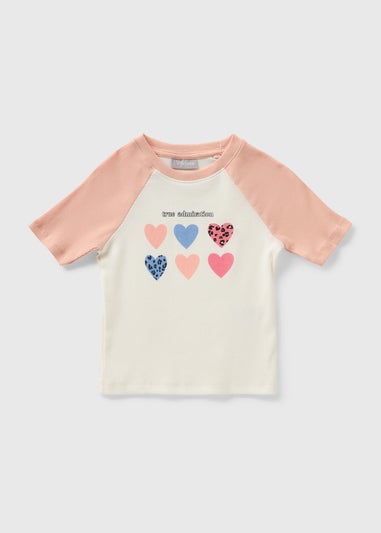 Girls Pink Ringer Hearts T-Shirt (7-15yrs)