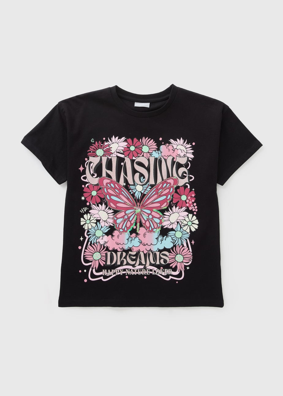 Girls Black Chasing Dreams T-Shirt (7-15yrs)