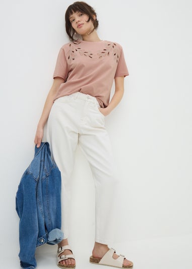 Pink Floral Cut-Out Design T-Shirt