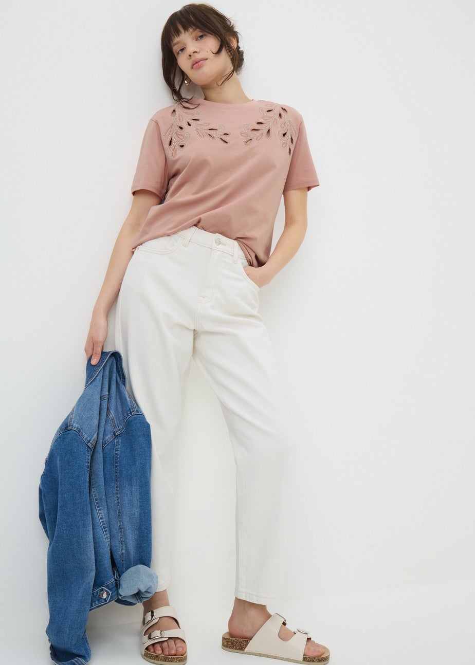 Pink Floral Cut-Out Design T-Shirt