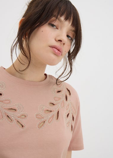 Pink Floral Cut-Out Design T-Shirt