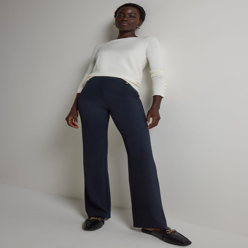 Et Vous Long Navy Bootcut Trousers