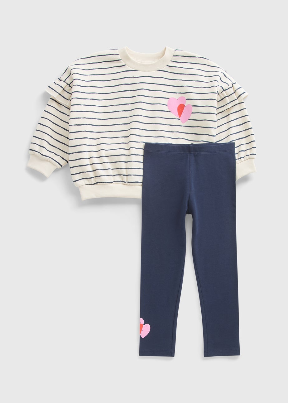 Girls Cream Stripe Heart Sweatshirt & Legging Set (1-7yrs)