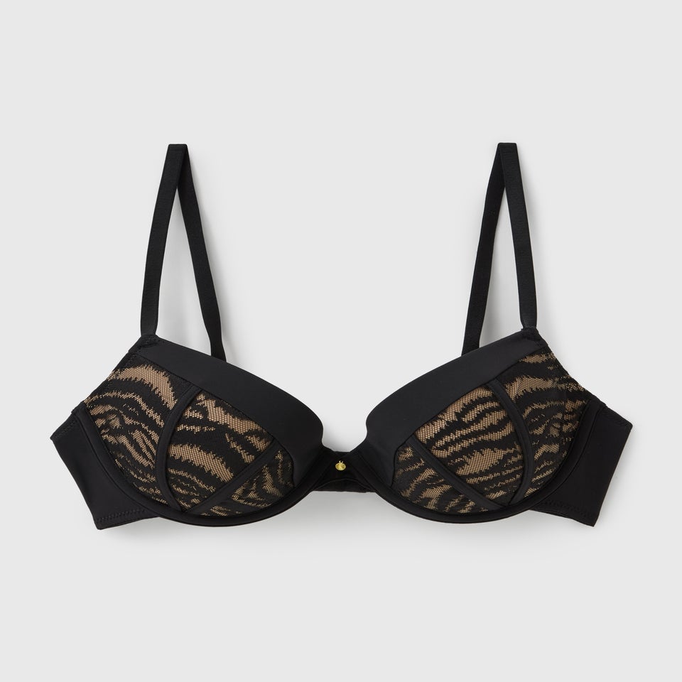 Black Zebra Print Lace Bra