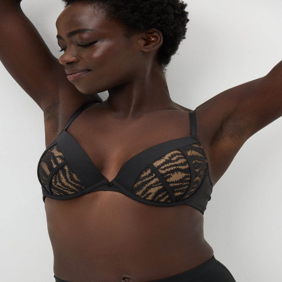 Black Zebra Print Lace Bra