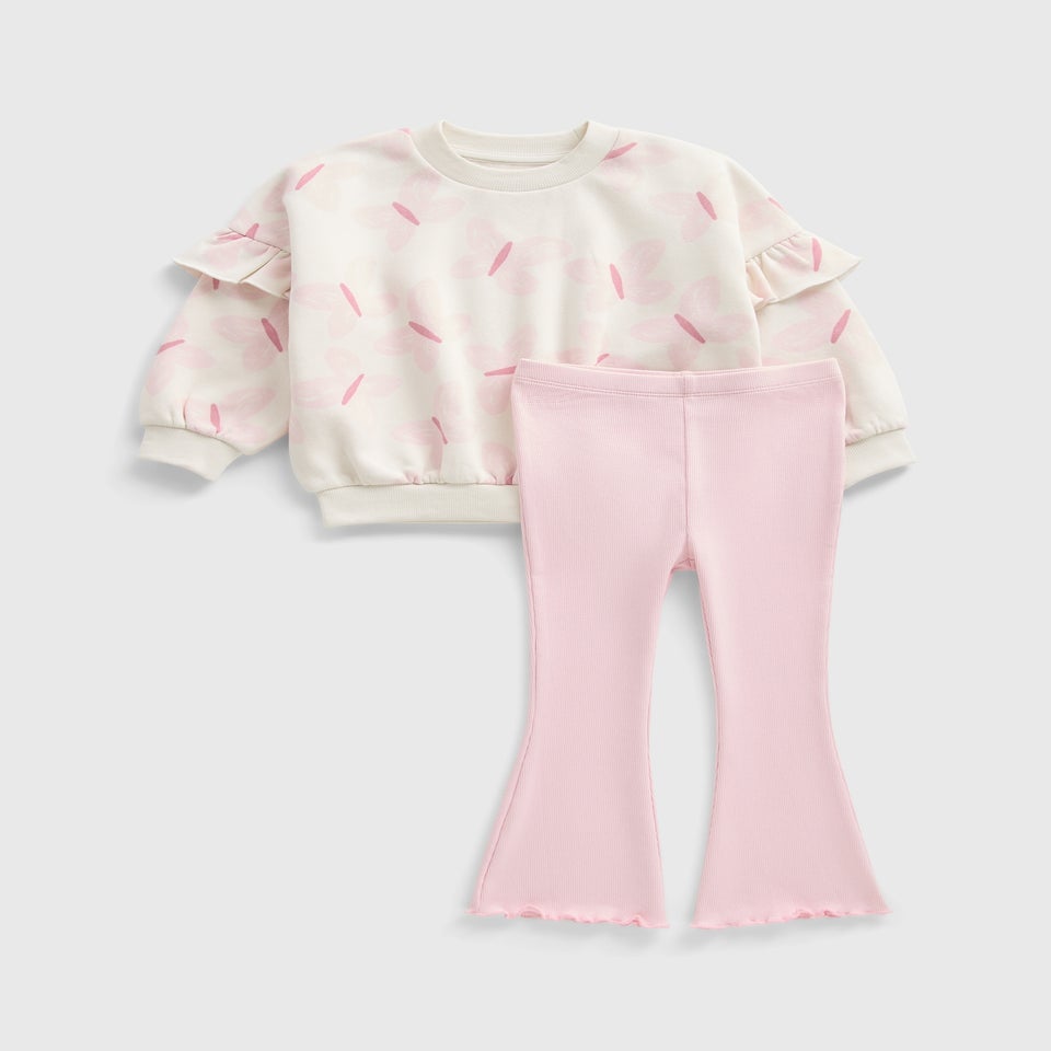 Girls Pink Butterfly Sweatshirt & Flare Set (1-7yrs)