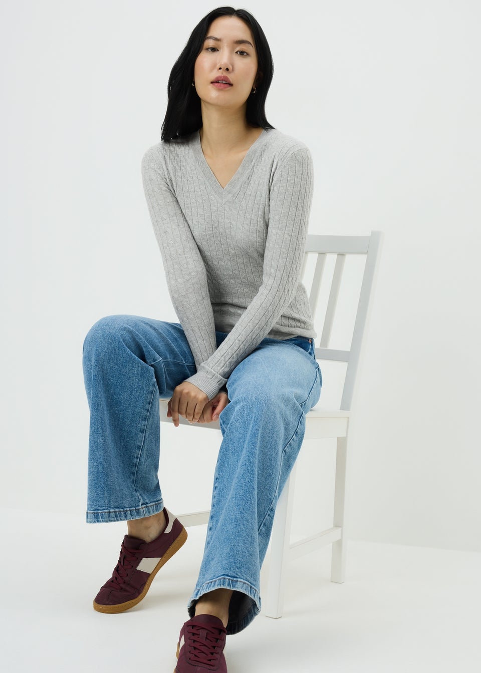 Grey Baby Cable V-Neck Jumper