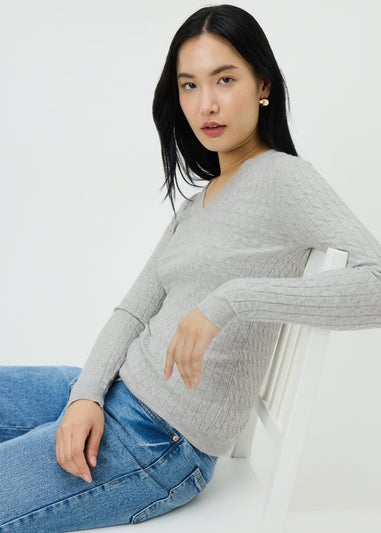 Grey Baby Cable V-Neck Jumper