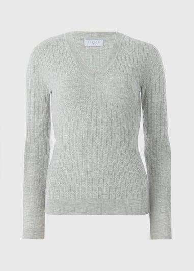 Grey Baby Cable V-Neck Jumper