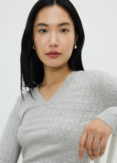 Grey Baby Cable V-Neck Jumper