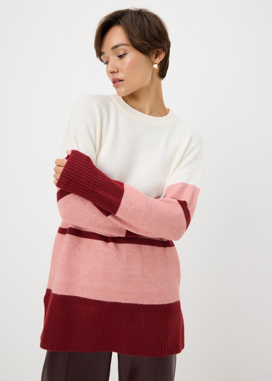 Cream Colour Block Knitted Tunic