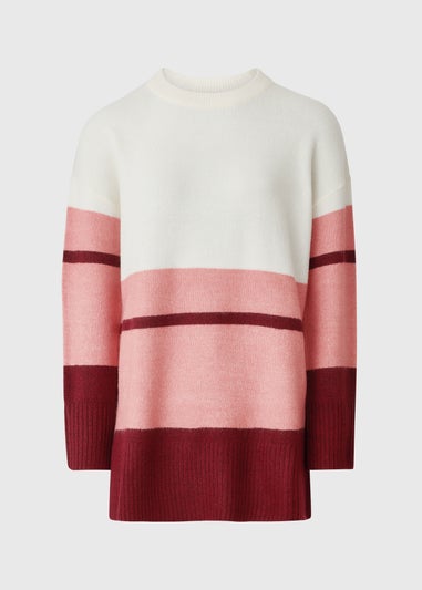 Cream Colour Block Knitted Tunic