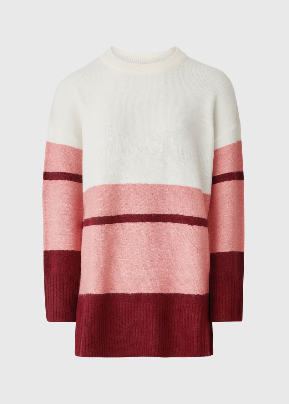 Cream Colour Block Knitted Tunic