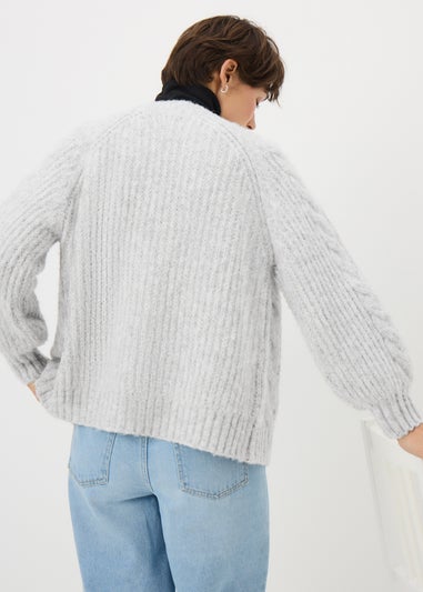 Grey Cable Knit Cardigan