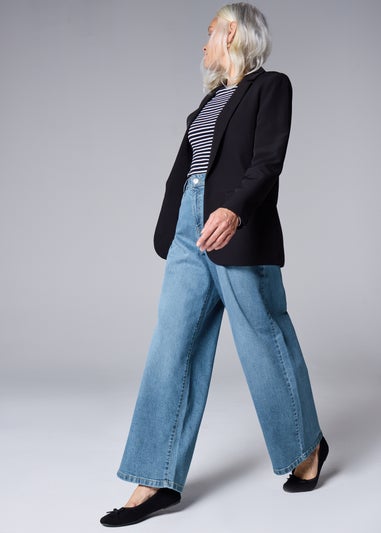 Mid Wash Stretch Wide Leg Jeans