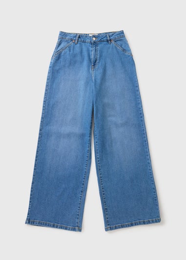 Mid Wash Stretch Wide Leg Jeans