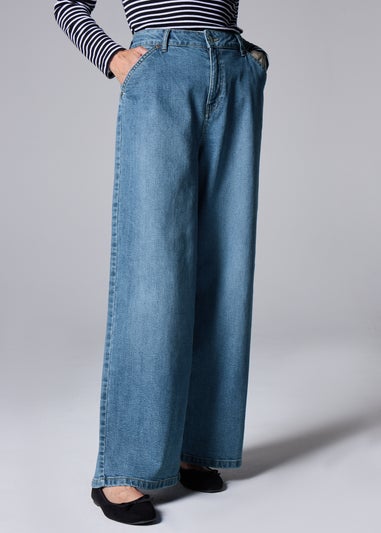 Mid Wash Stretch Wide Leg Jeans