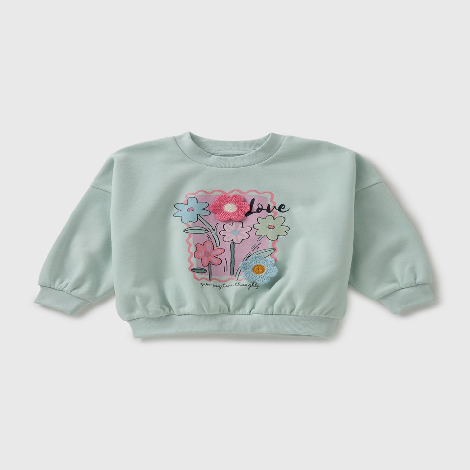 Girls Green Flower Sweathsirt (1-7yrs)