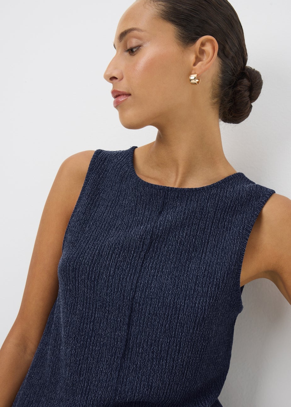 Navy Textured Seam Vest Top