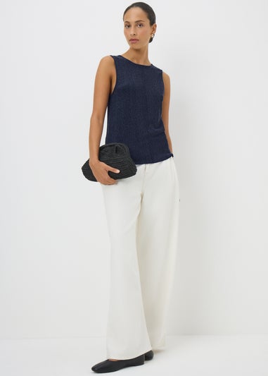 Navy Textured Seam Vest Top