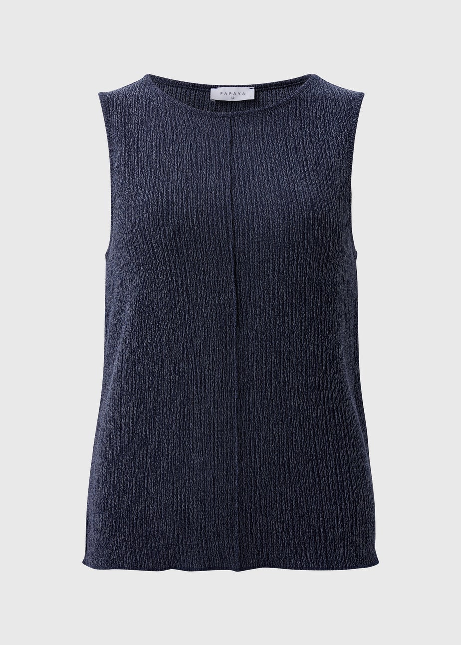 Navy Textured Seam Vest Top