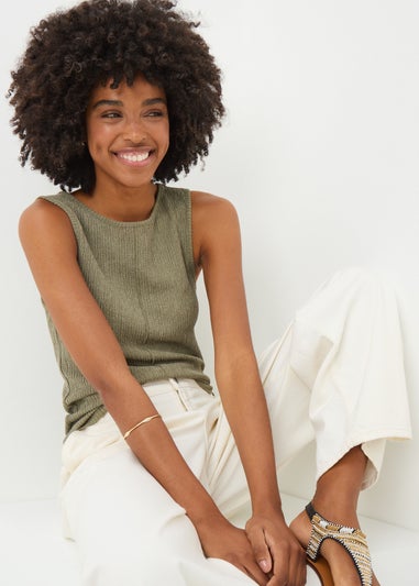 Khaki Textured Seam Vest Top