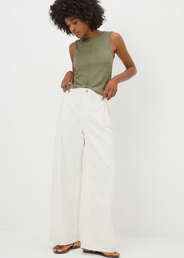 Khaki Textured Seam Vest Top