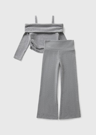Girls Grey Knitted Bardot Set (7-15yrs)