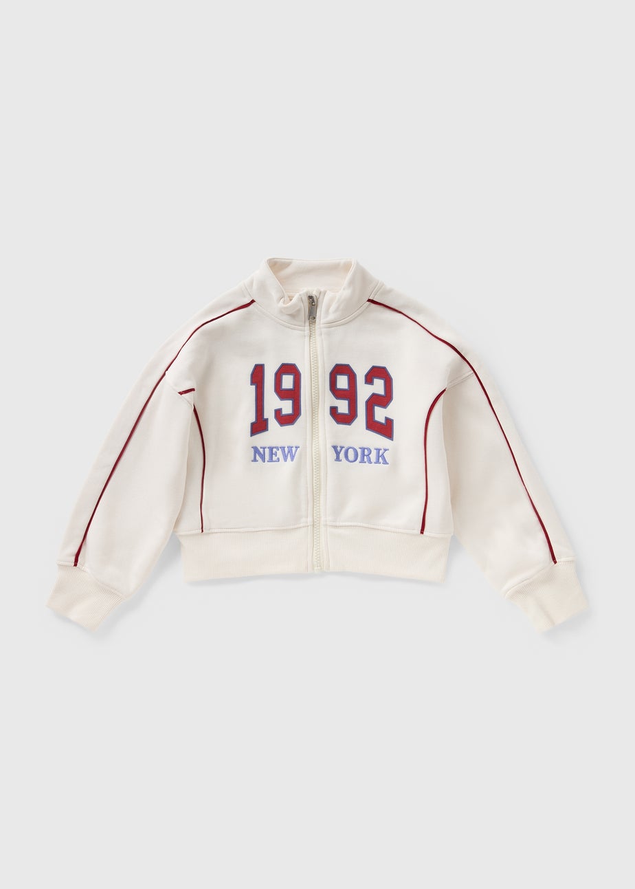Girls Cream New York Cropped Zip Up Sweatshirt (7-15yrs)