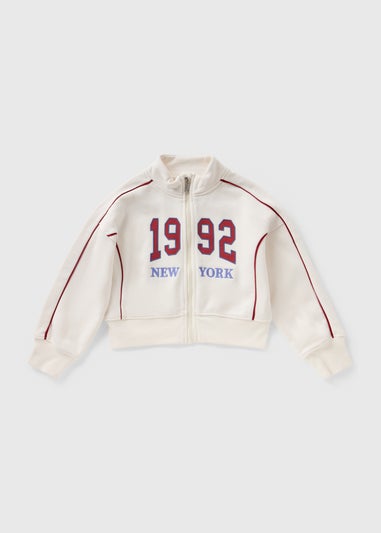 Girls Cream New York Cropped Zip Up Sweatshirt (7-15yrs)