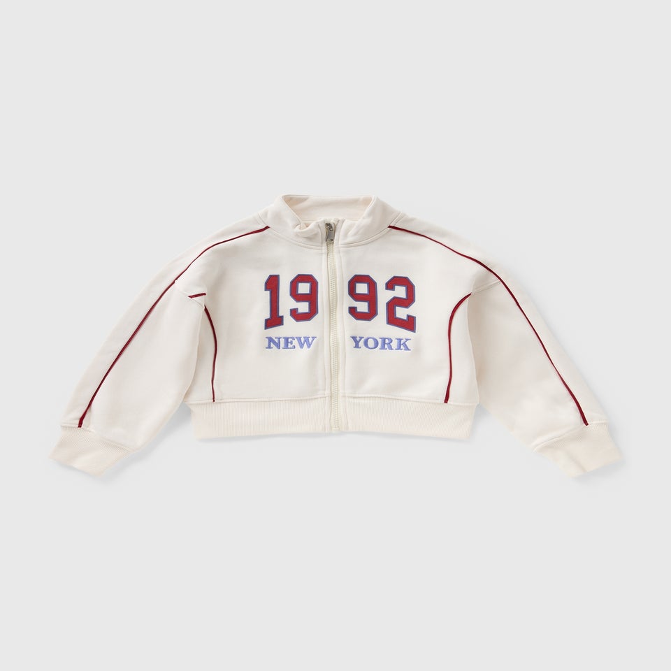 Girls Cream New York Cropped Zip Up Sweatshirt (7-15yrs)